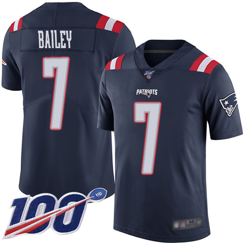 New England Patriots Football #7 100th Season Rush Vapor Limited Navy Blue Men Jake Bailey NFL Jersey